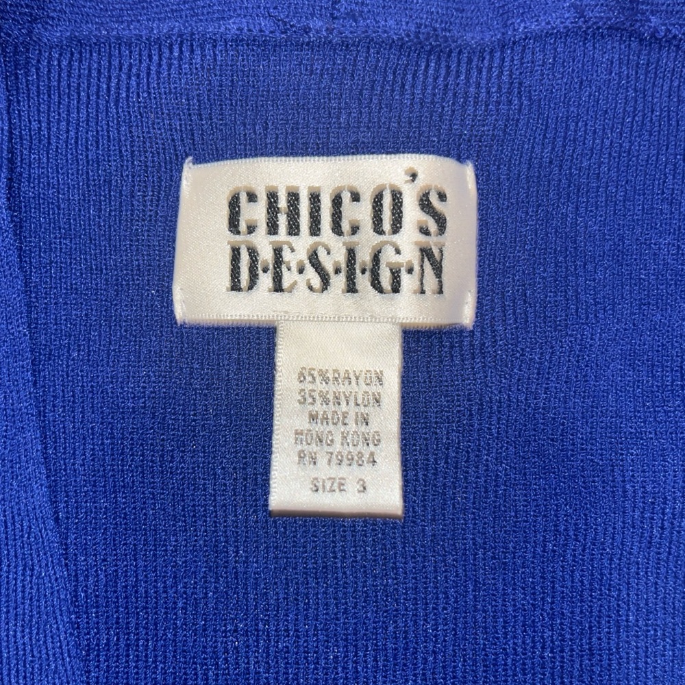 Chico’s Design Blue Rib Knit Lightweight Open Front Cardigan W/Slit Sides - Picture 8 of 8